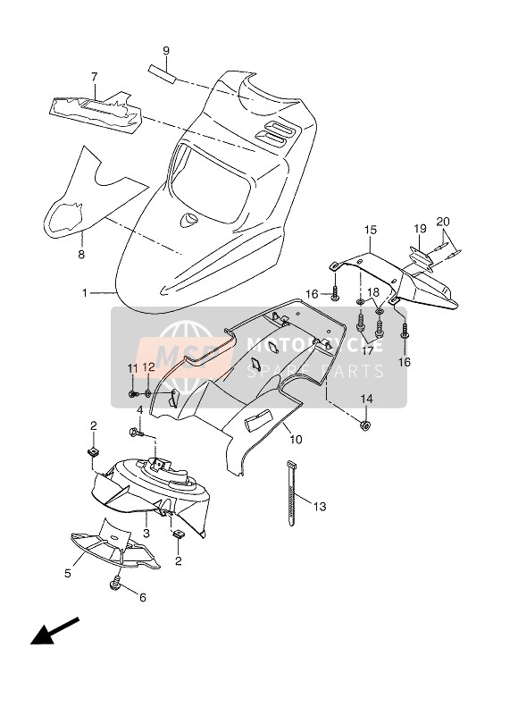 Yamaha CW50N BWS 2004 Garde-boue avant pour un 2004 Yamaha CW50N BWS